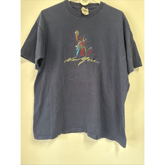 Vintage New York City Embroidered Tshirt Blue XL VTG 90s Statue Of Liberty - Picture 1 of 5